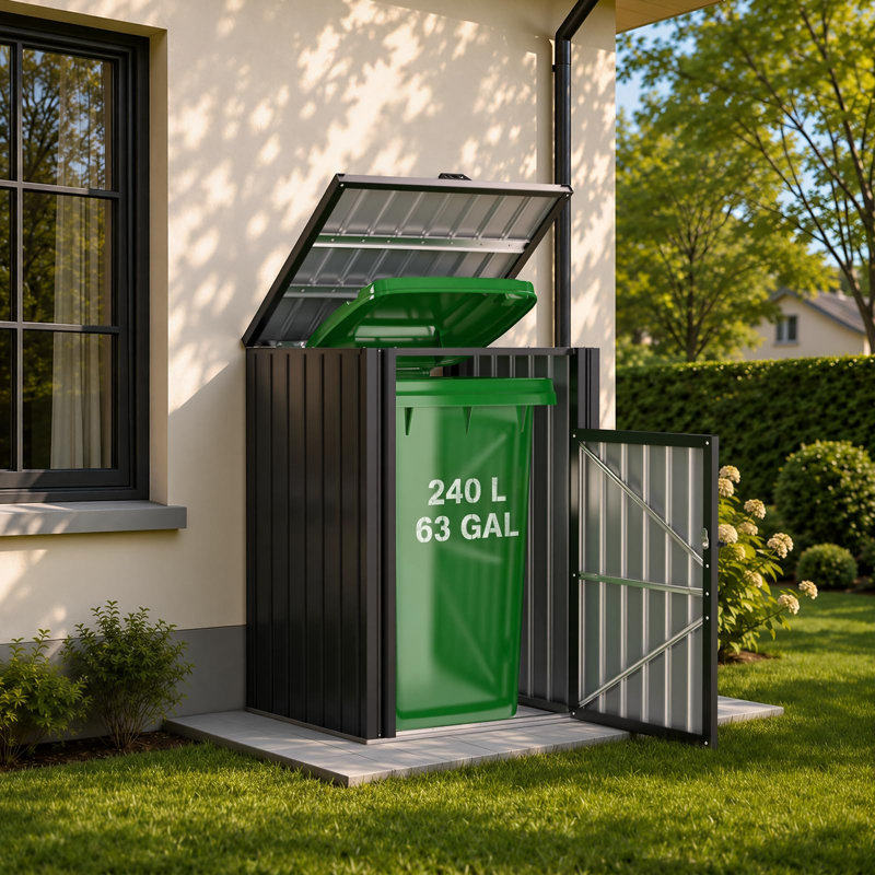 Lockable Weatherproof Outdoor Bin Store With Gas Lift Lid