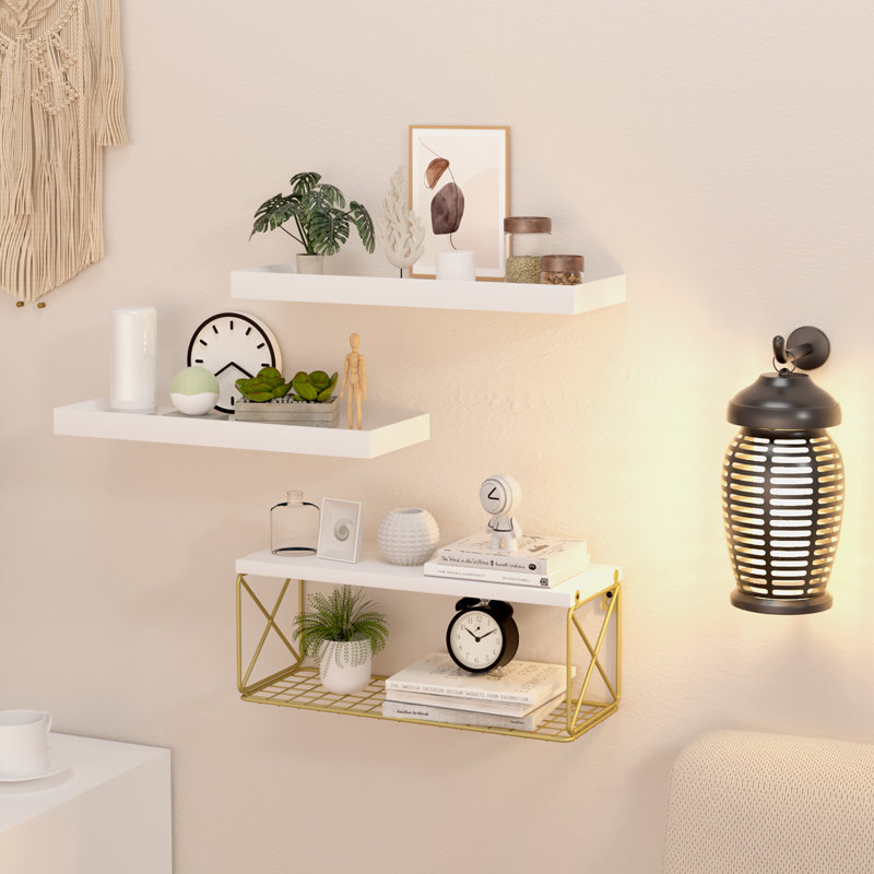 Wall Bathroom Storage Shelves Set, White