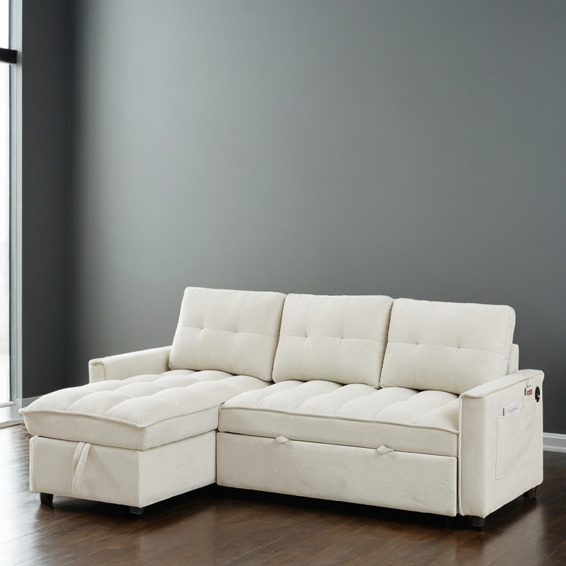 2 - Piece Upholstered Sofa & Chaise, Beige Chenille
