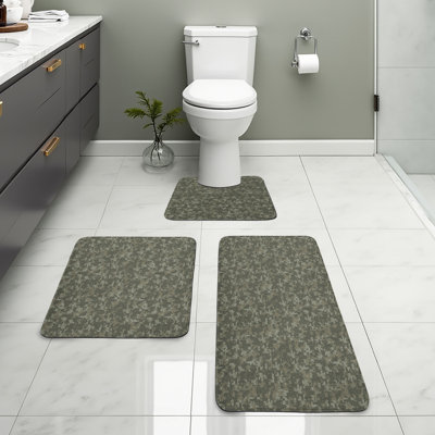  Camouflage Bathroom Rug Set 3 Pieces U-Shape & Rectangle Mats Army Green Sage Green