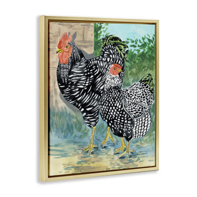 Art mural traditionnel sur toile flottante, "Traditional Rooster pair" par Melissa Wang