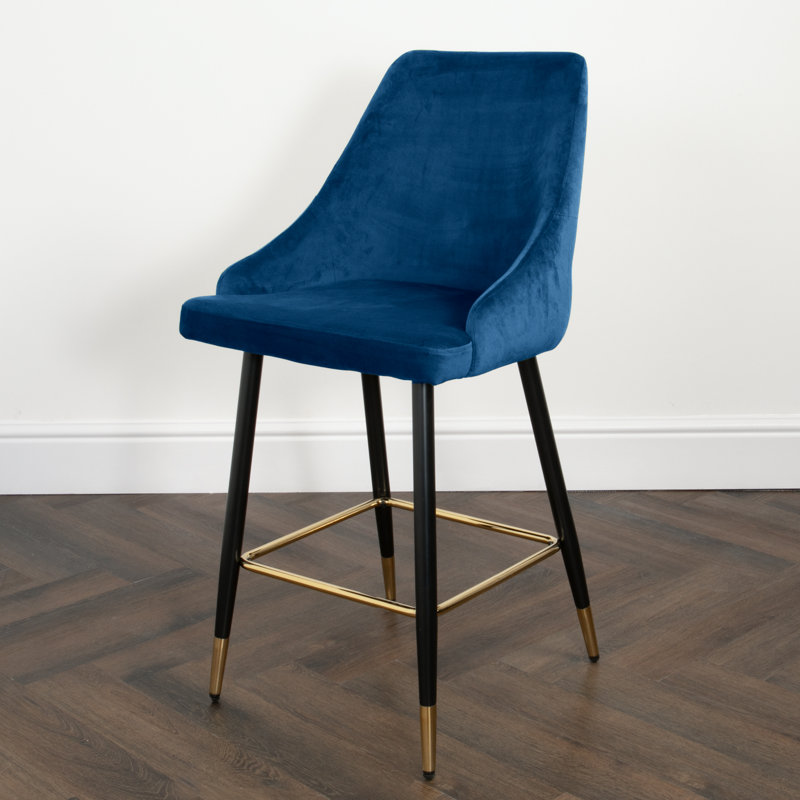 Olmitz Upholstered Counter Stool with Metal Frame, Navy