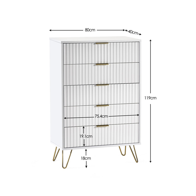 Brayman 80cm W 5 - Drawer Chest of Drawers