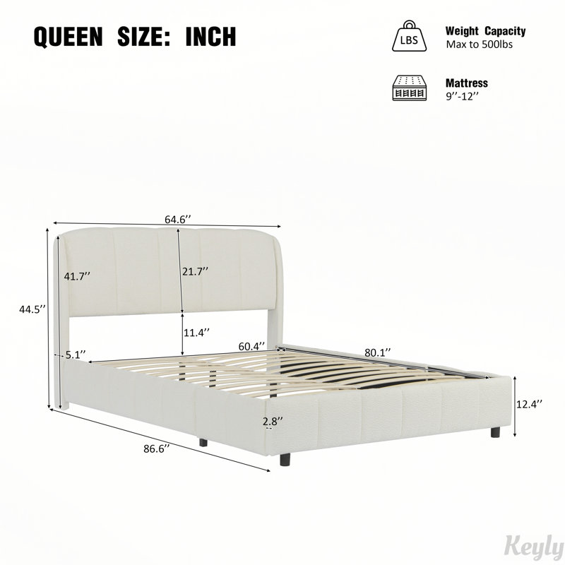 Lit plateforme tapissier Soft Boucle, Beige, Grand