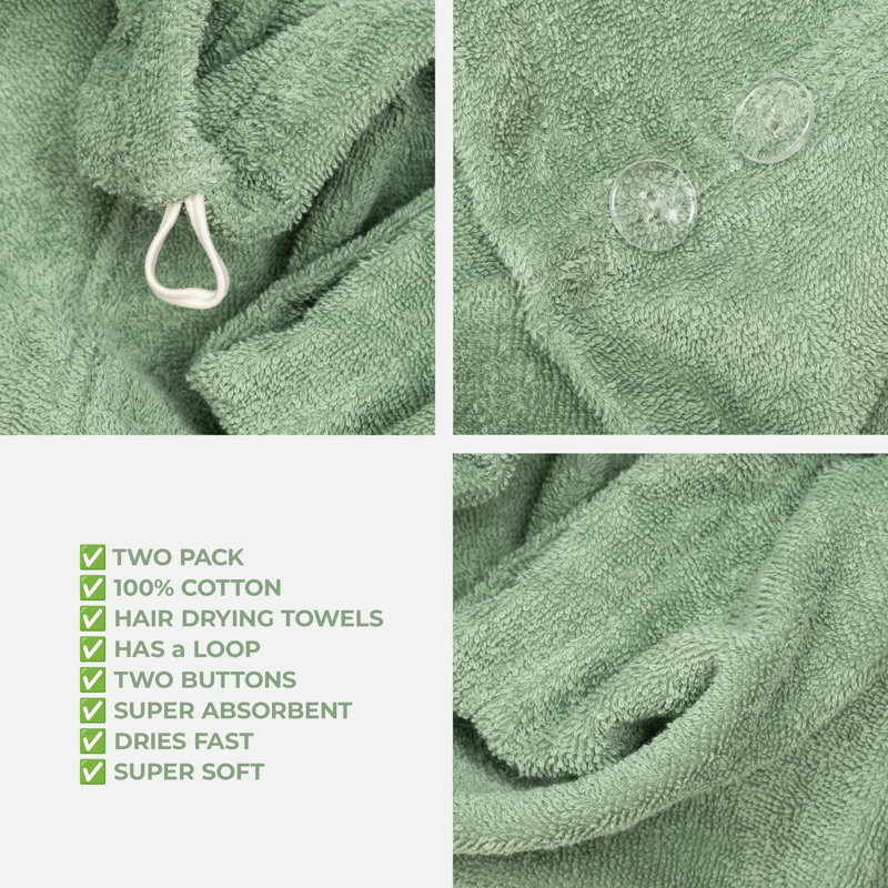 100% Cotton Hair Towels, Hair Turban Towel Wrap Long Curly Hairs, Sage Green