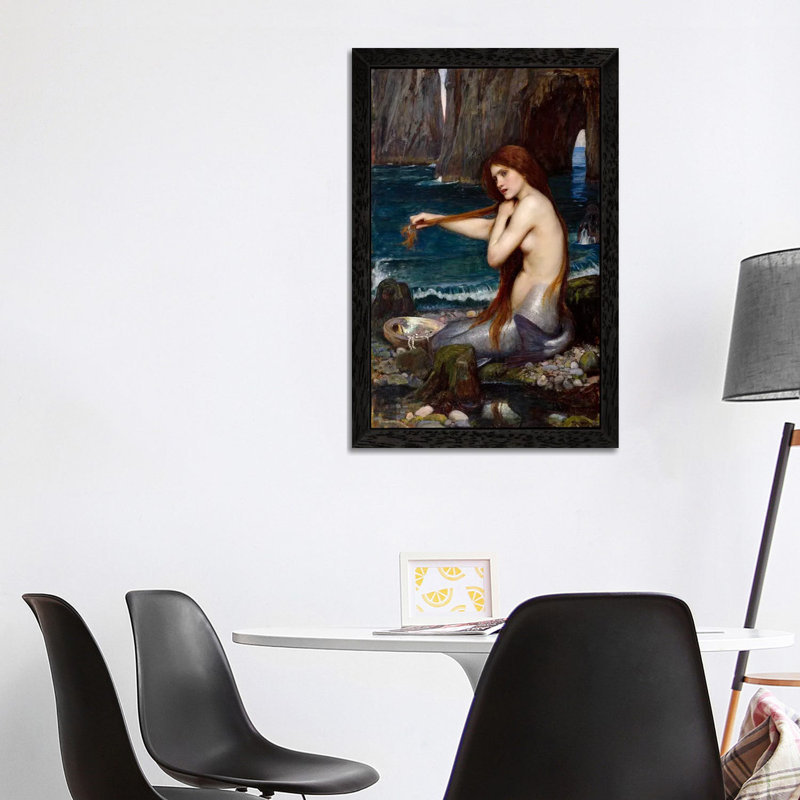 A Mermaid by John William Waterhouse - Floater Frame Painting on Canvas, 101.6 cm H x 66.04 cm W, Black