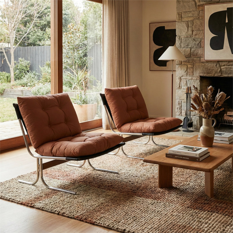 Mid-Century Modern Leather Bauhaus Inspired Lounge Chair(Set Of 2), Orange