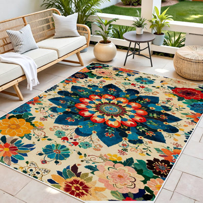  Area Rug Living Room Rugs 5x7ft Soft Indoor Carpet Modern Rug with Non Slip Rubber Backing for Under Dining Table Home,boho mandala floral
