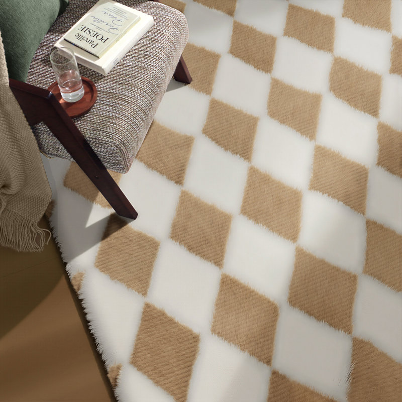 Tapis à poils longs lavable à la machine Modern, Rectangle 5 pi x 7 pi, Beige/brun