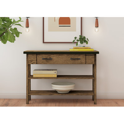 Hurtha Rustic Oak Wood And Metal Sofa Console Table