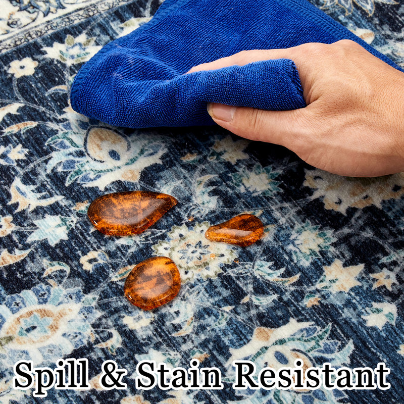Washable Area Rug Area Rugs for Bedroom, Non Slip Area Rug, Vintage Rugs for Living Room, Bedroom, Dining Room, Blue