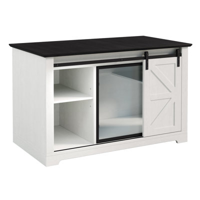 Farmhouse Cat Litter Box  With Sliding Barn Door, Acrylic Door, Led Light And Storage Compartment