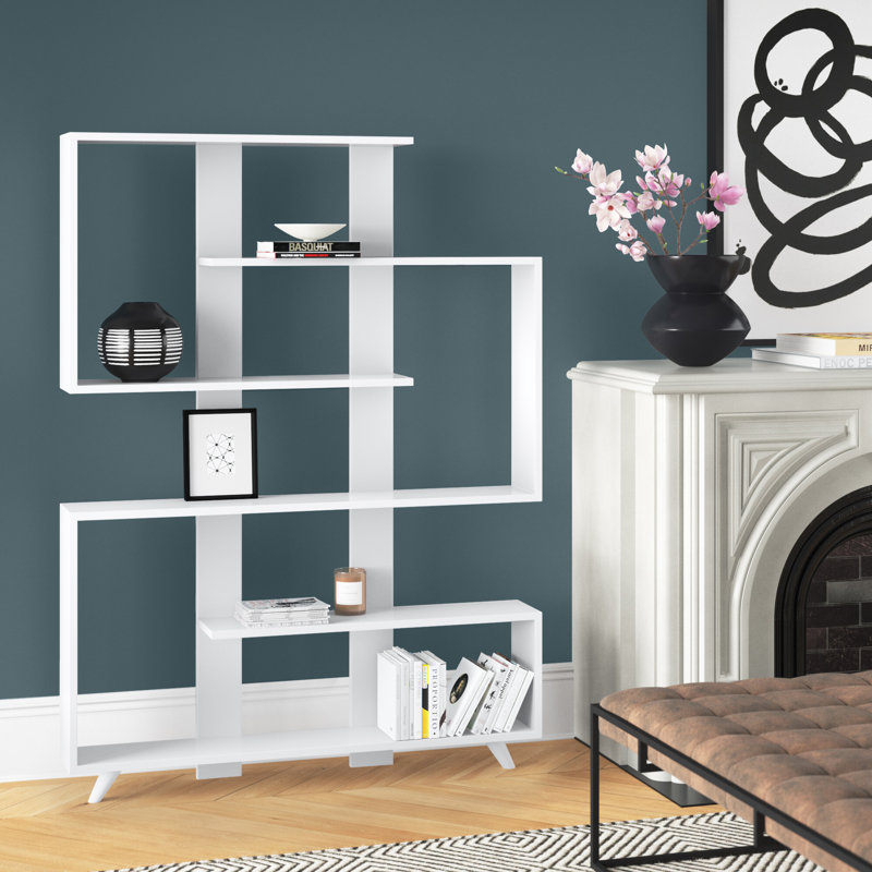 Kelbe 64" H x 47'' W Geometric Bookcase, White