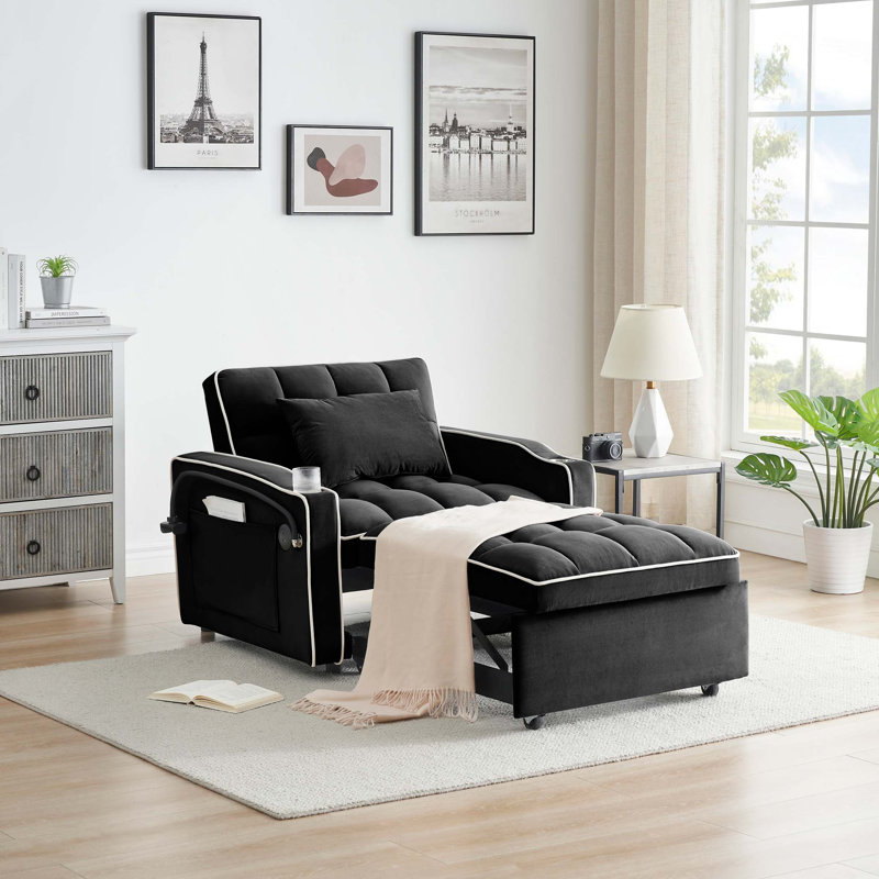 Versatile Foldable Sofa Bed with Adjustable Back and USB Port, Noir