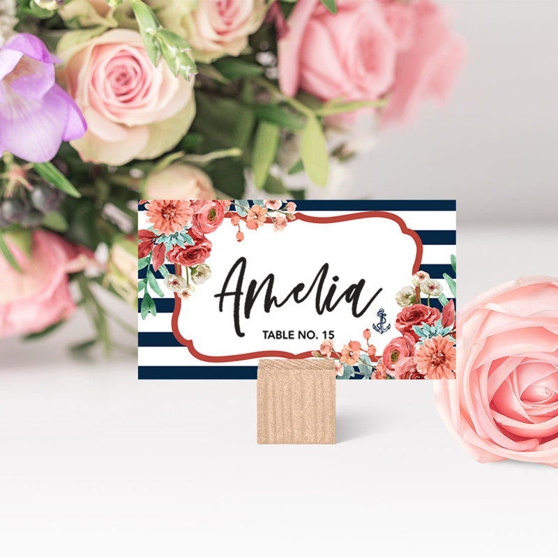 Cartes de place à thème nautique à thème floral pour tables de fête de mariage, places assises pour porte-nom, paquet de 60
