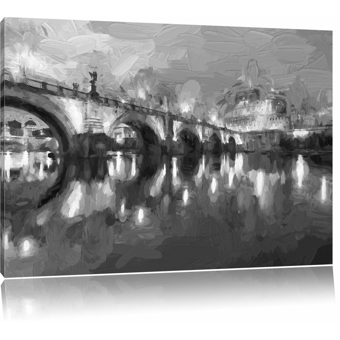 Leinwandbild "Nachtansicht von der St. Angelo-Brücke", Grafikdruck