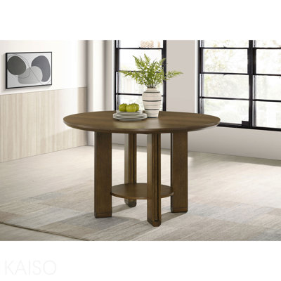 Brown Round Wood Dining Table With Shelf