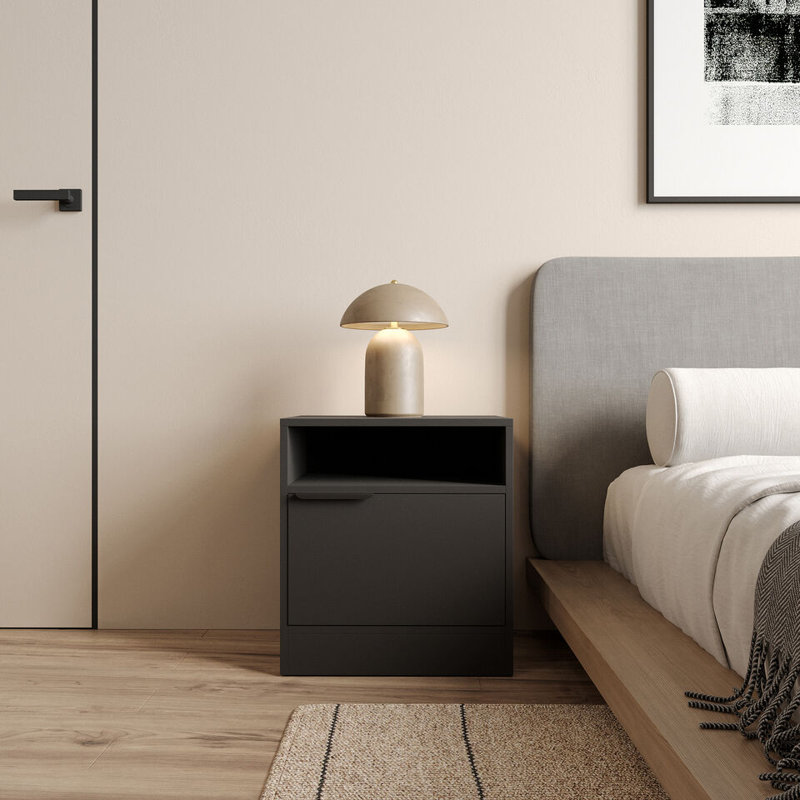 Swarn 114.3cm W Solid Wood Bedside Table, Black