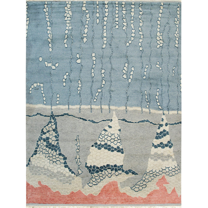 Tapis multicolore en laine noué à la main à motif géométrique contemporain contemporain, 8 pi x 10 pi