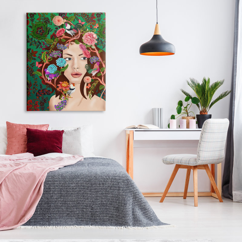 Boho, femme, motif floral vert à motif cachemire abstrait surdimensionné, art numérique sur toile par Sangita Bachelet