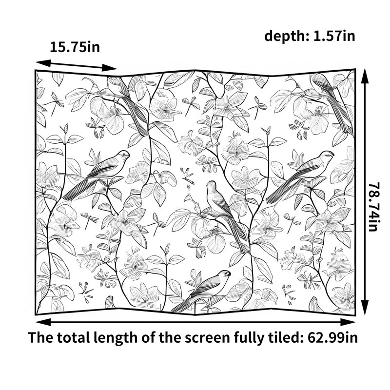 Paravent floral, H 78,74 po x l 62,99 po x P 1,57 po