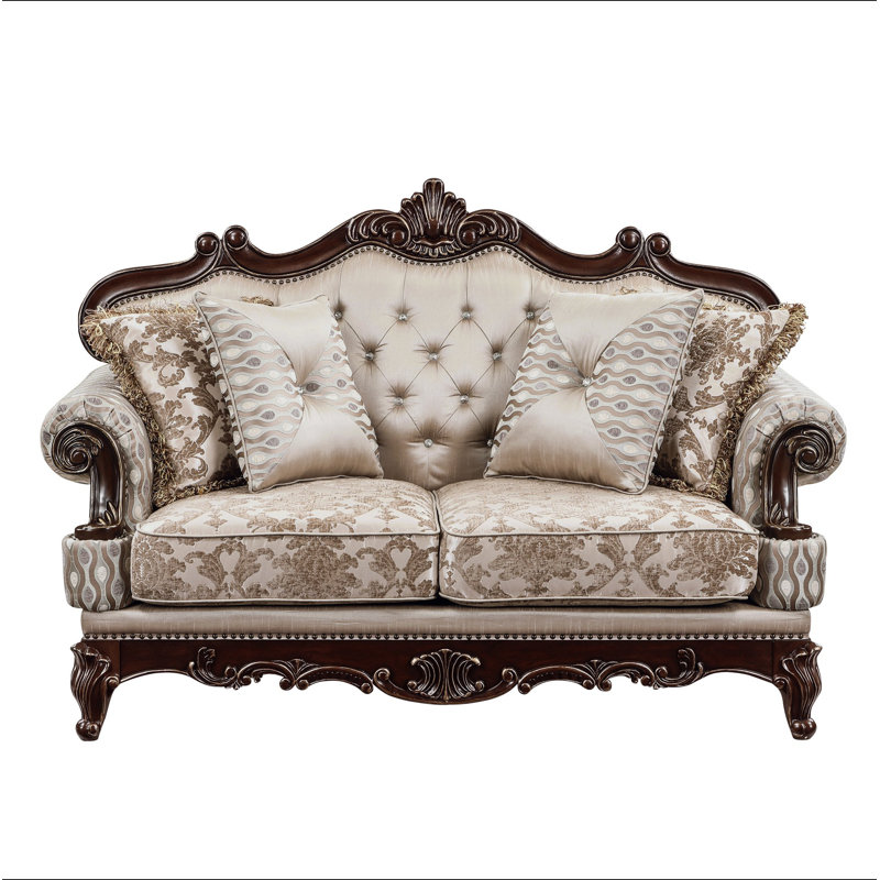 Formal Traditional Luxury Loveseat Cherry Finish With Gold Tipping Solid Wood Living Room Furniture 1Pc