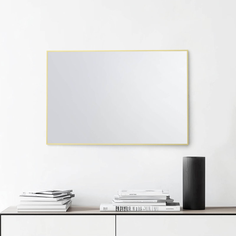 Premium Metal Frame Shatterproof Wall Mount Mirror - FM1, 36" x 24", Brushed Gold