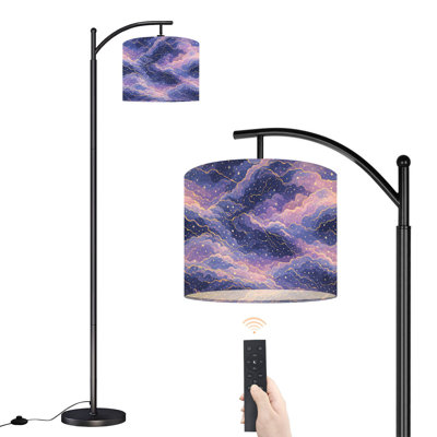 Arc Floor Lamp with Adjustable Lampshade Cosmic Clouds Golden Purple Nebulae Standing Lamp 3 Color Temperatures Dimmable Tall Pole Lamp with Foot Switch for Bedroom