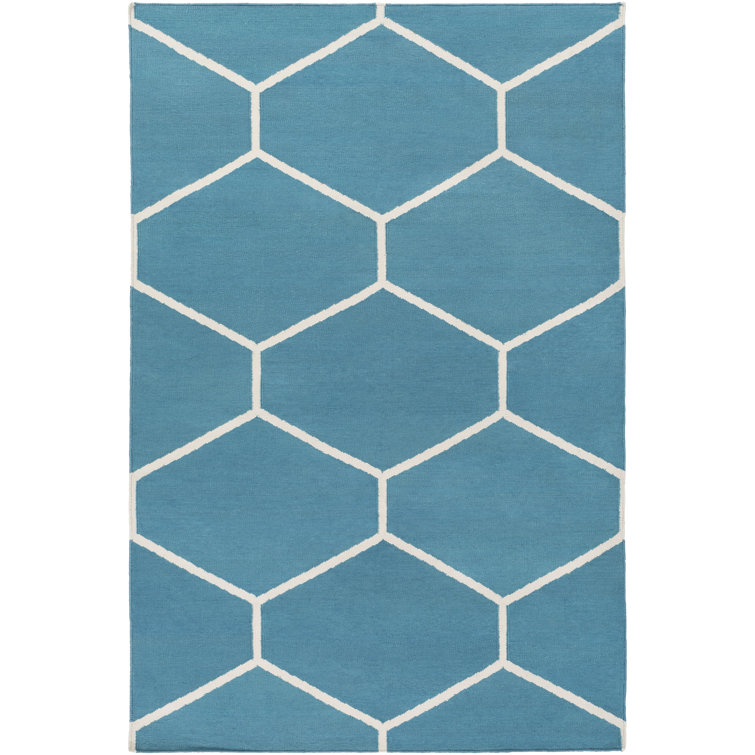 Tapis bleu en coton tissé à la main Kaycee