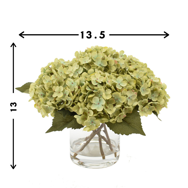 Hydrangea Bouquet in Glass Vase, Green