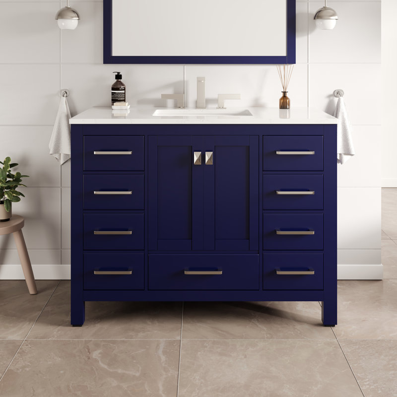 Aberdeen 42 In. Blue Single Sink Bath Vanity With Carrara Quartz Top And Undermount Porcelain Sink