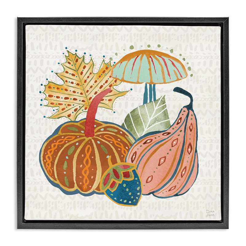 «Harvest Whimsy Gourds», art mural sur toile par Dina June, H 18 po x l 18 po, Cadre flottant noir de jais