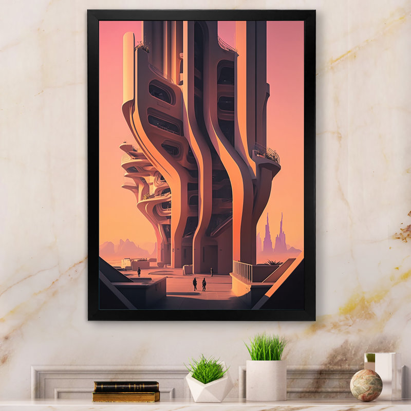 «Futuristic Architectural Building III», reproduction sur toile, L 12 po x H 20 po, Impression noire sur toile encadrée