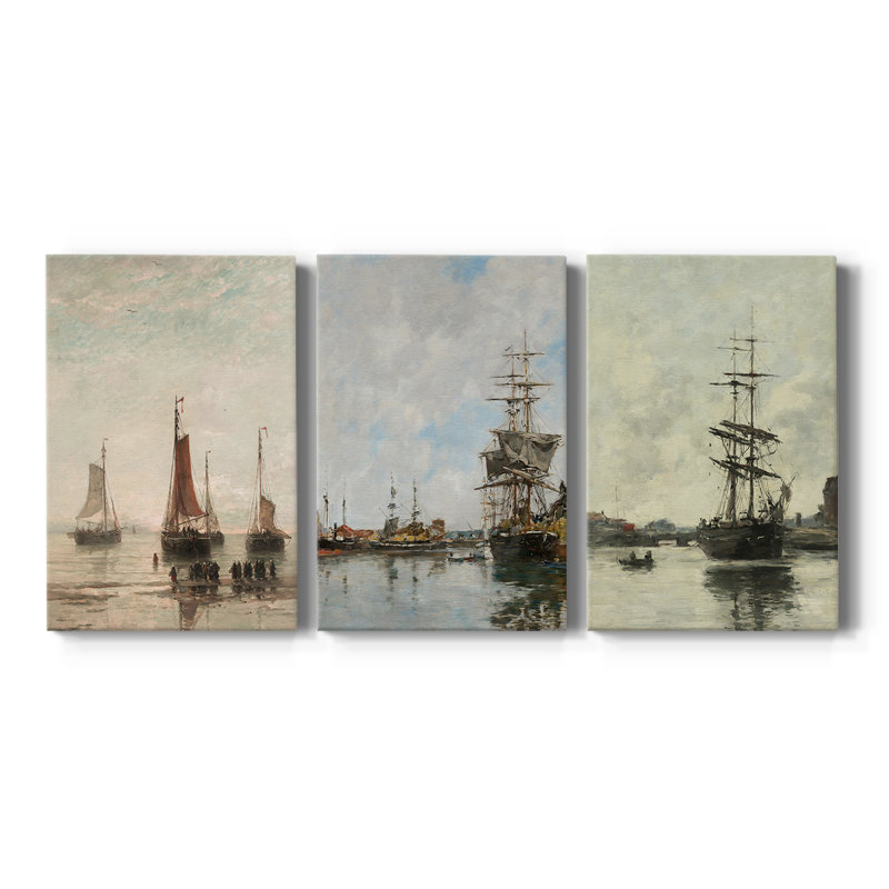 Reproduction nautique rétro XLI - toile tendue sur mesure - 3 pièces, H 36 po x l 72 po