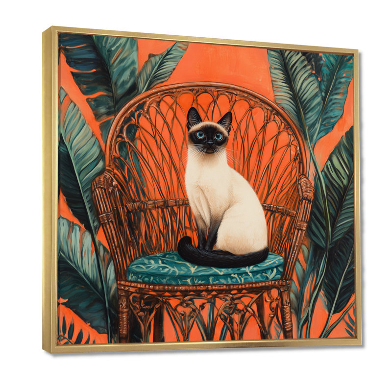 Fauteuil en rotin Paon - Tableau encadré sur toile représentant un chat siamois, H 16 po x l 16 po, Cadre flottant doré