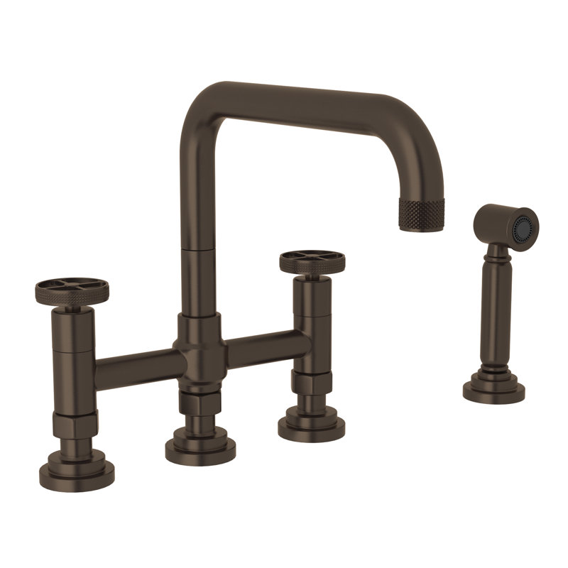 Campo Bridge Kitchen Faucet With Side Spray, Tuscan Brass, Wheel Handle