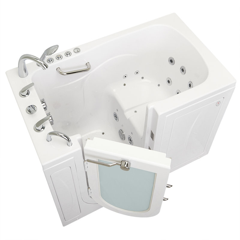 Ella Monaco 32"x52" Acrylic Air and Hydro Massage and Heated Seat Walk-In Bathtub with Left Outward Swing Door, 5 Piece Fast Fill Faucet, 2" Dual Drain