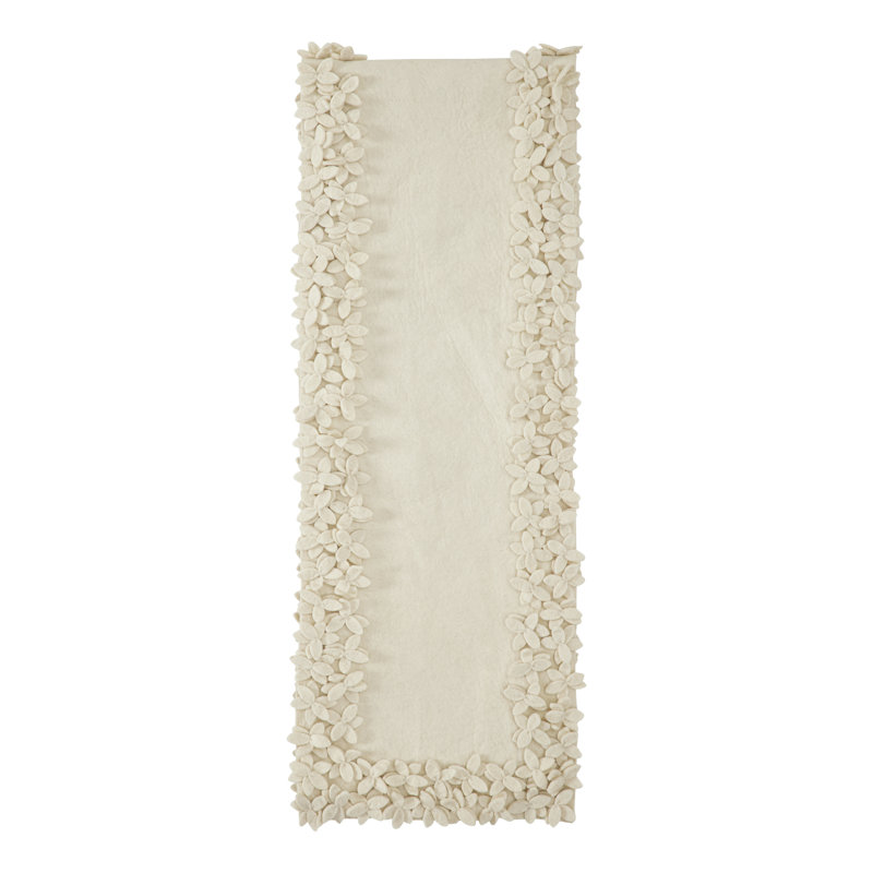 Handcrafted Cream Wool Floral Border Table Runner