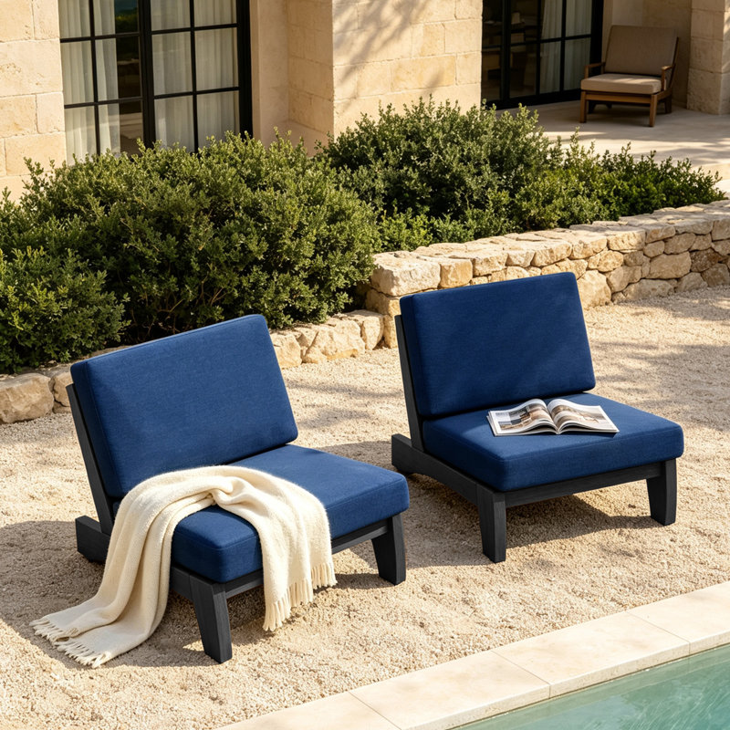 Ensemble de sièges d'extérieur 2 pièces avec coussins pour patio ou jardin Polett, Marine, Noir