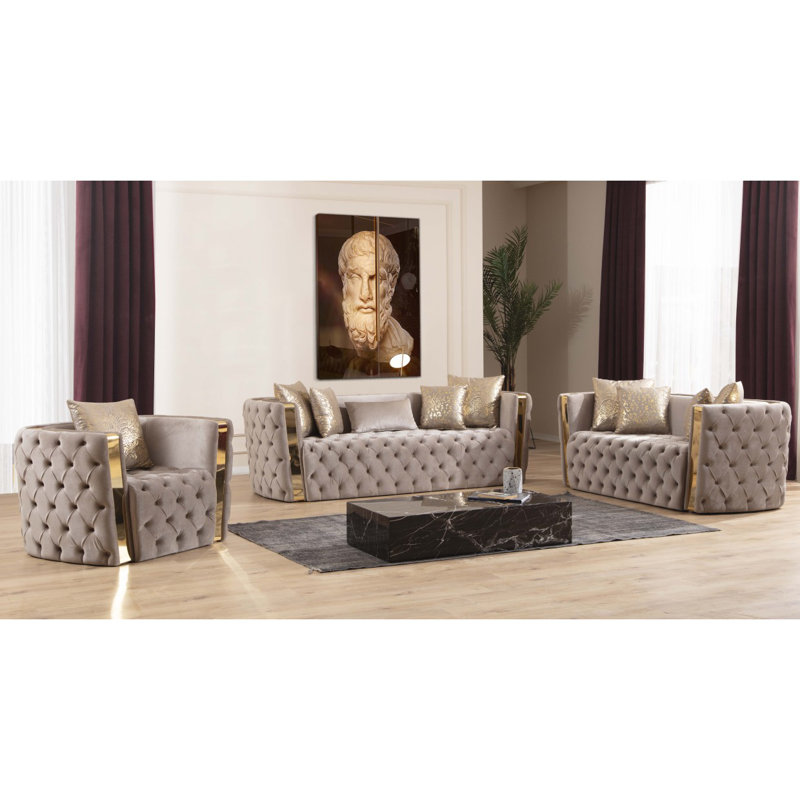 Fauteuil capitonné moderne avec boutons et tissu velours