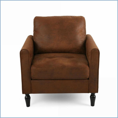 Fauteuil club contemporain en microfibre moelleux - Fauteuil d'appoint brun simple pour petits espaces | Brun | Microfibre | Dossier rembourré
