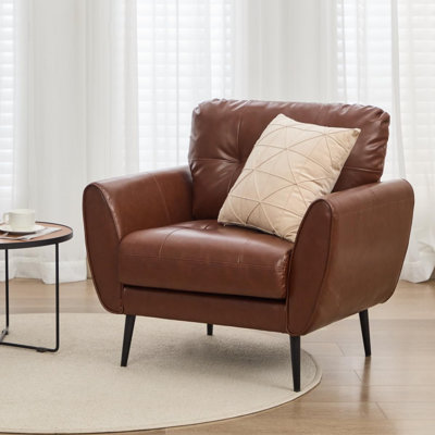 Armchair Comfy Modern Living Room Chair Leather Reading Accent Chairs Mid Century Arm Chairs for Office Bedroom 