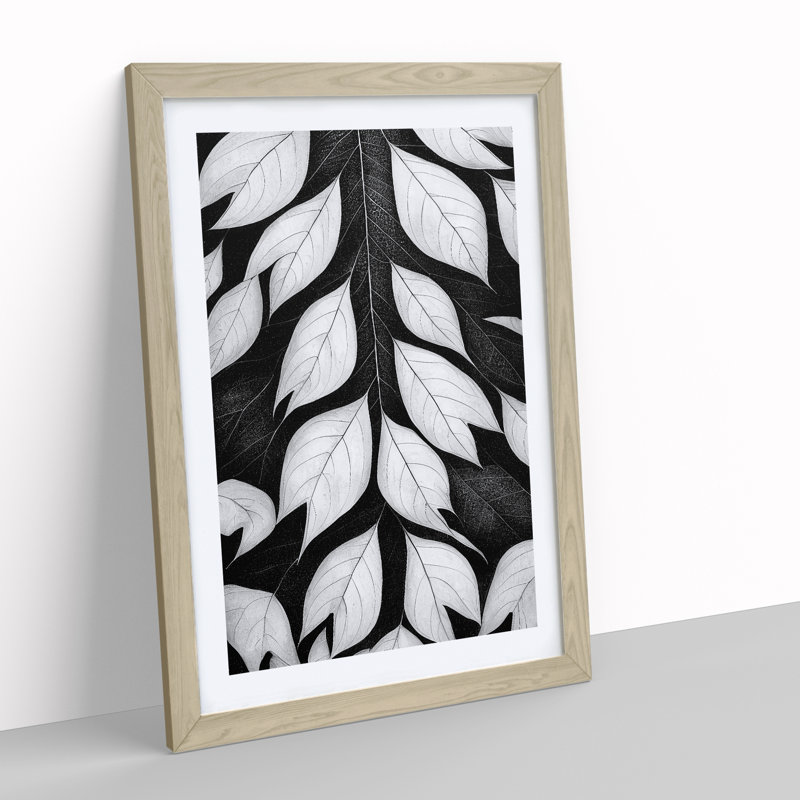 Monochrome Leaves - Framed Print, 34cm H x 25cm W x 2cm D, Oak