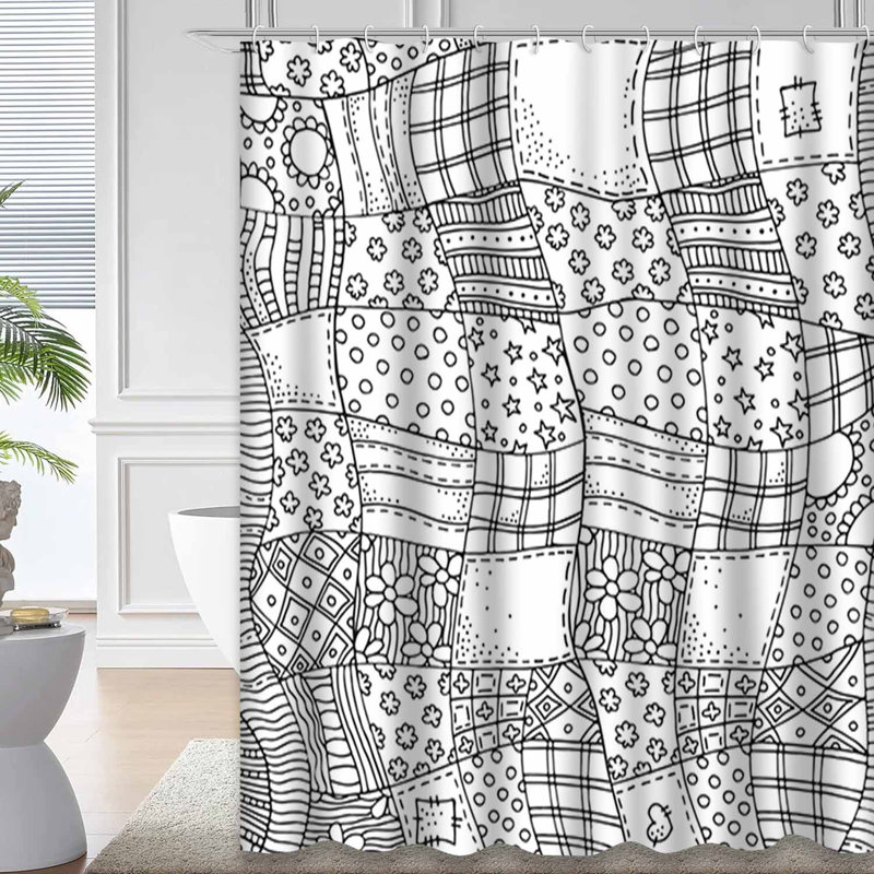 Rideau de douche à colorier avec 12 crochets Doodle, L 72 po x l 78 po