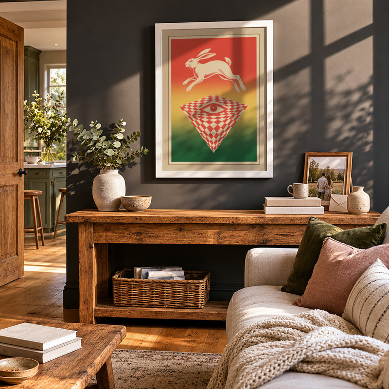 Leaping Rabbit Illusion Surrealism - Framed Print, A1 - 84.1 x 59.4 cm, White