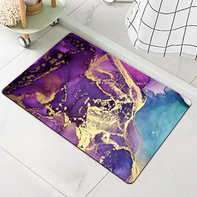 Diatomaceous Earth Bath Mat,Purple, Gold and Blue Marble Non-Slip Volume Super Absorbent Fast Drying for Bathroom Kitchen Door mat,Eco-Friendly Easy to Clean 16×24Inch (40 * 60cm)