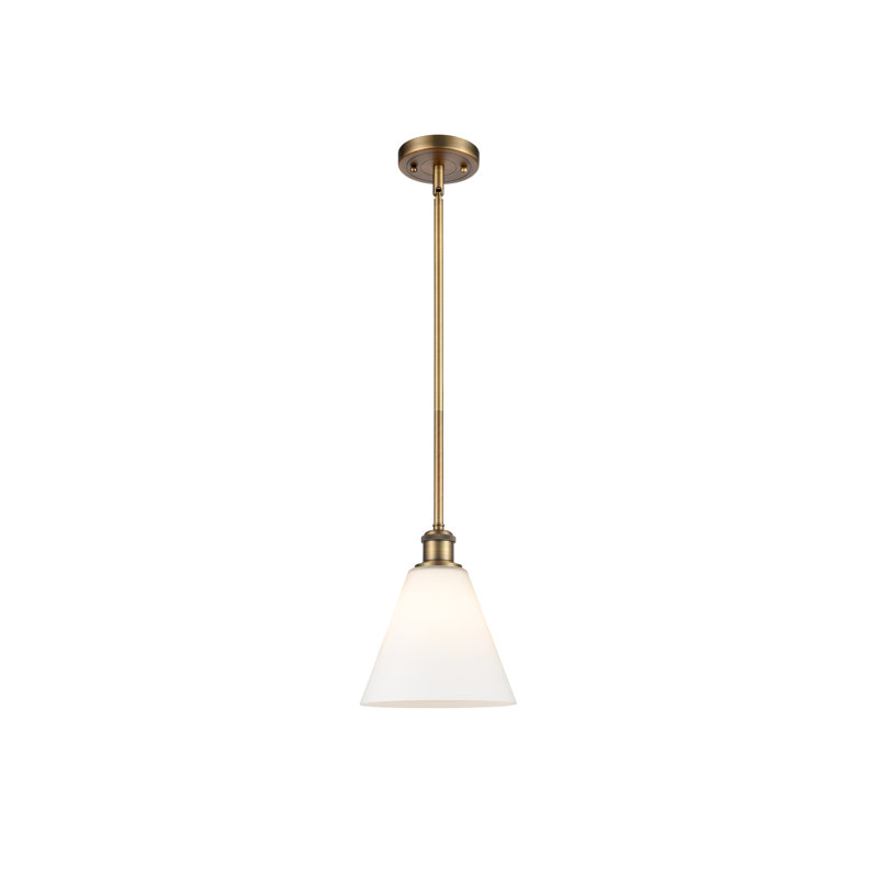 Luminaire suspendu sphérique à 1 lumière Allean, Blanc mat, H 42,75 po x l 8 po x P 8 po, Laiton brossé