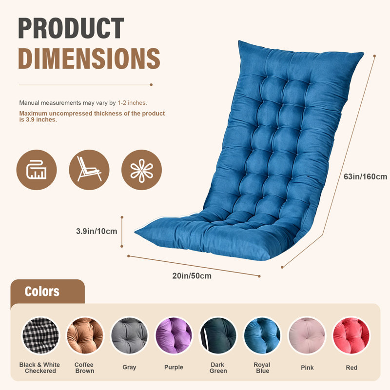 Outdoor 4'' Rocking Chair Chair Pad, Sapphire, 63"W x 20"D