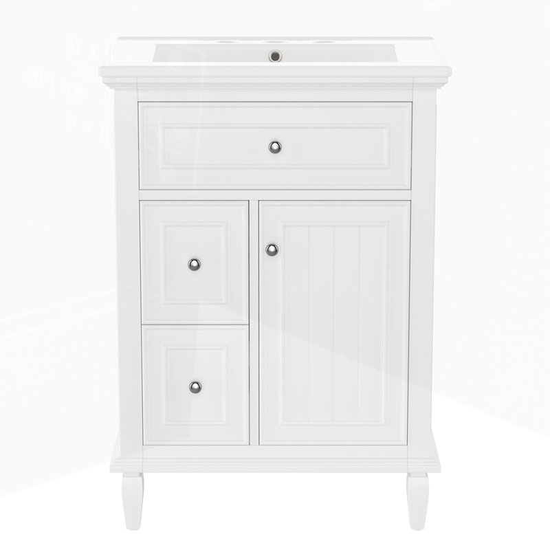 Meuble-lavabo avec lavabo et un tiroir rabattable et deux tiroirs, Blanc