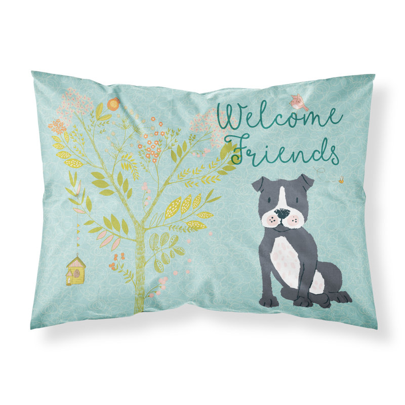 Taie d’oreiller welcome friends, Staffie noir